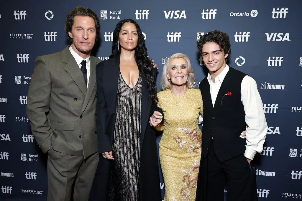 Caption_ Matthew McConaughey, Camila McConaughey, Kay McConaughey and Levi McConaughey on Sept. 5, 2025. Credit_ Eric Charbonneau_Apple TV+ via Getty